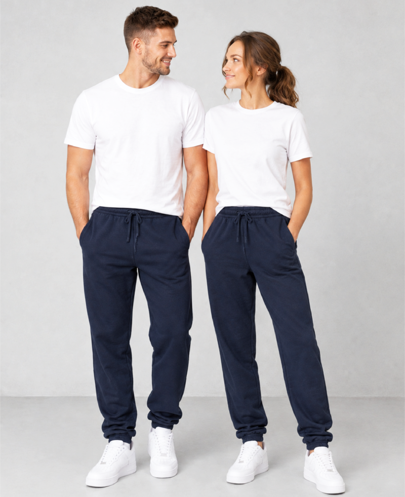 unisex laisvalaikio kelnės su guma juosmenyje, raišteliu ir šoninėmis kišenėmis