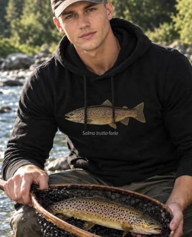 upėtakio džemperis su gobtuvu video Salmo Trutta Fario iliustracija